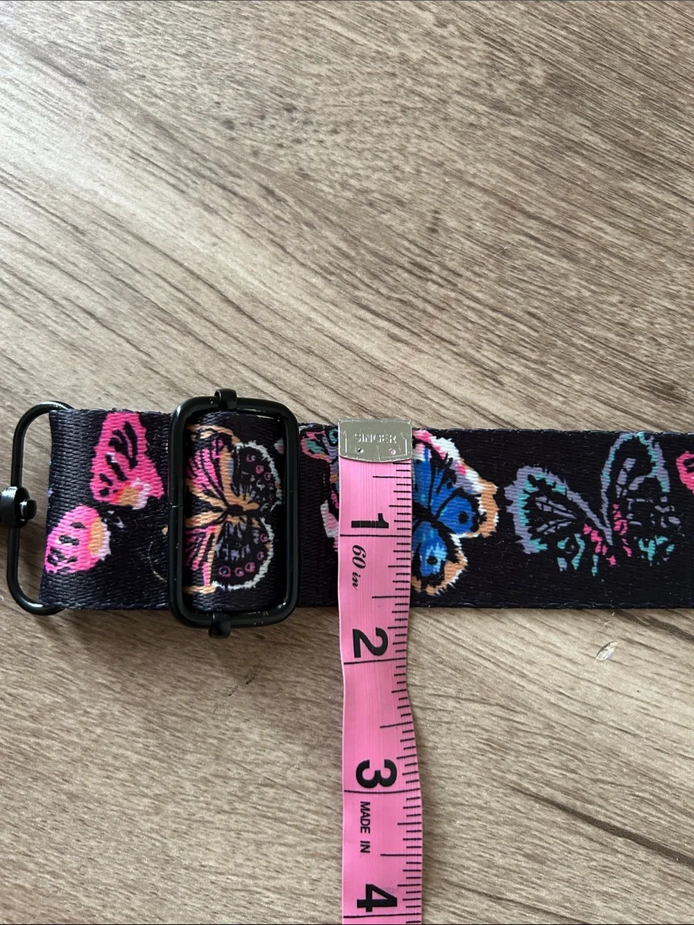 Adjustable Black Strap Replacement with Pink & Blue Butterfly Print